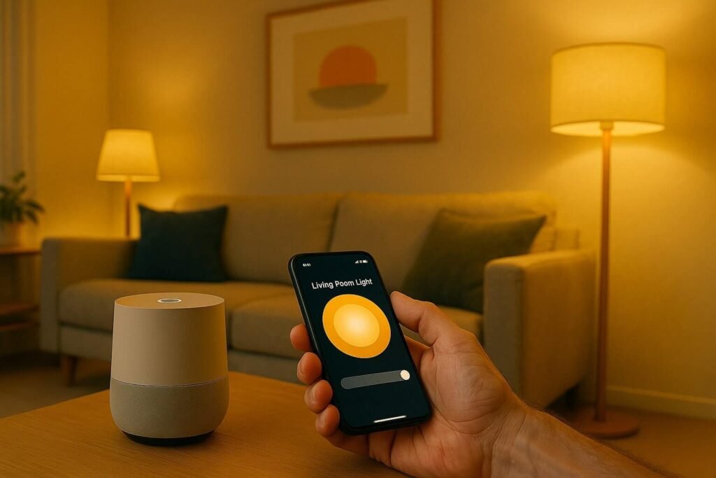 Smart Home Lighting in a Cozy Living Room